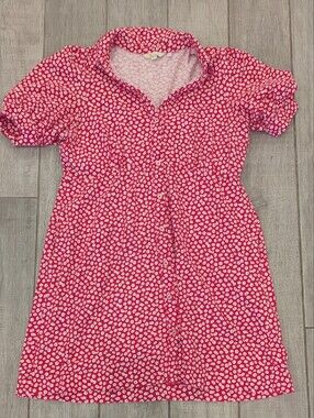 Boden Red and White Floral-Print Button Down Dress